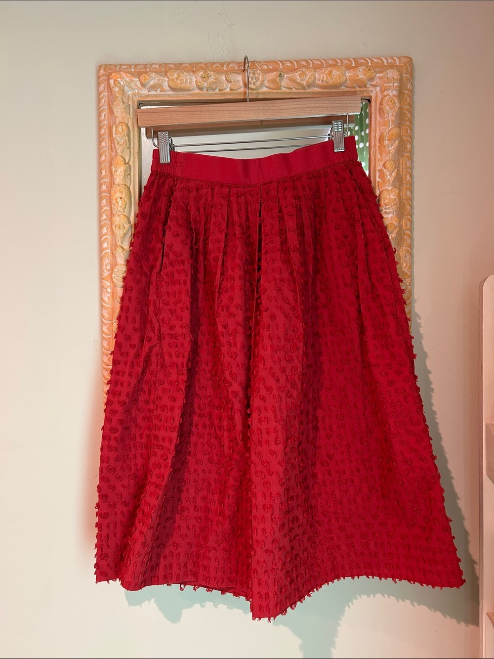 J. Crew Red Textured A-Line Midi Skirt